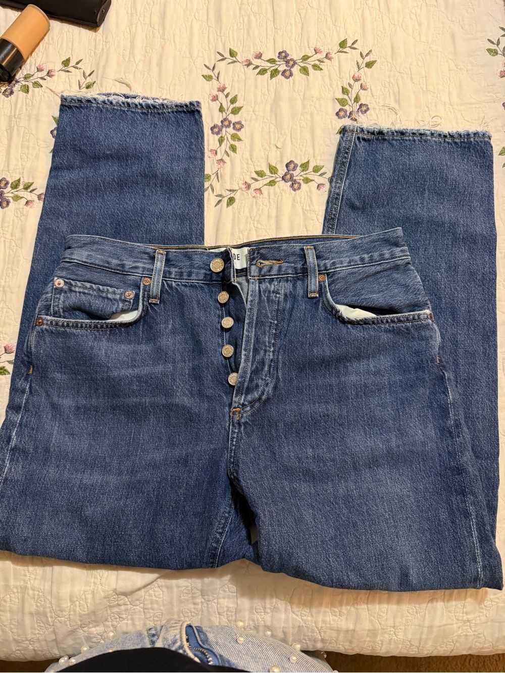Agolde Straight-Leg High-Rise Button-Fly Jeans - Medium Blue